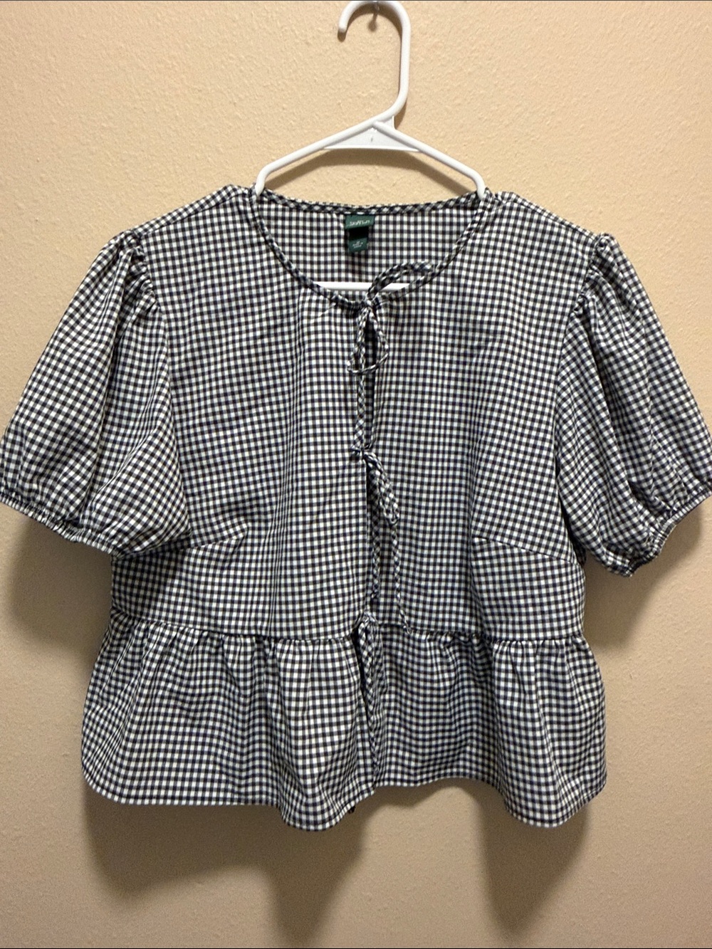 wild fable Black & White Gingham Tie-Front Peplum Blouse